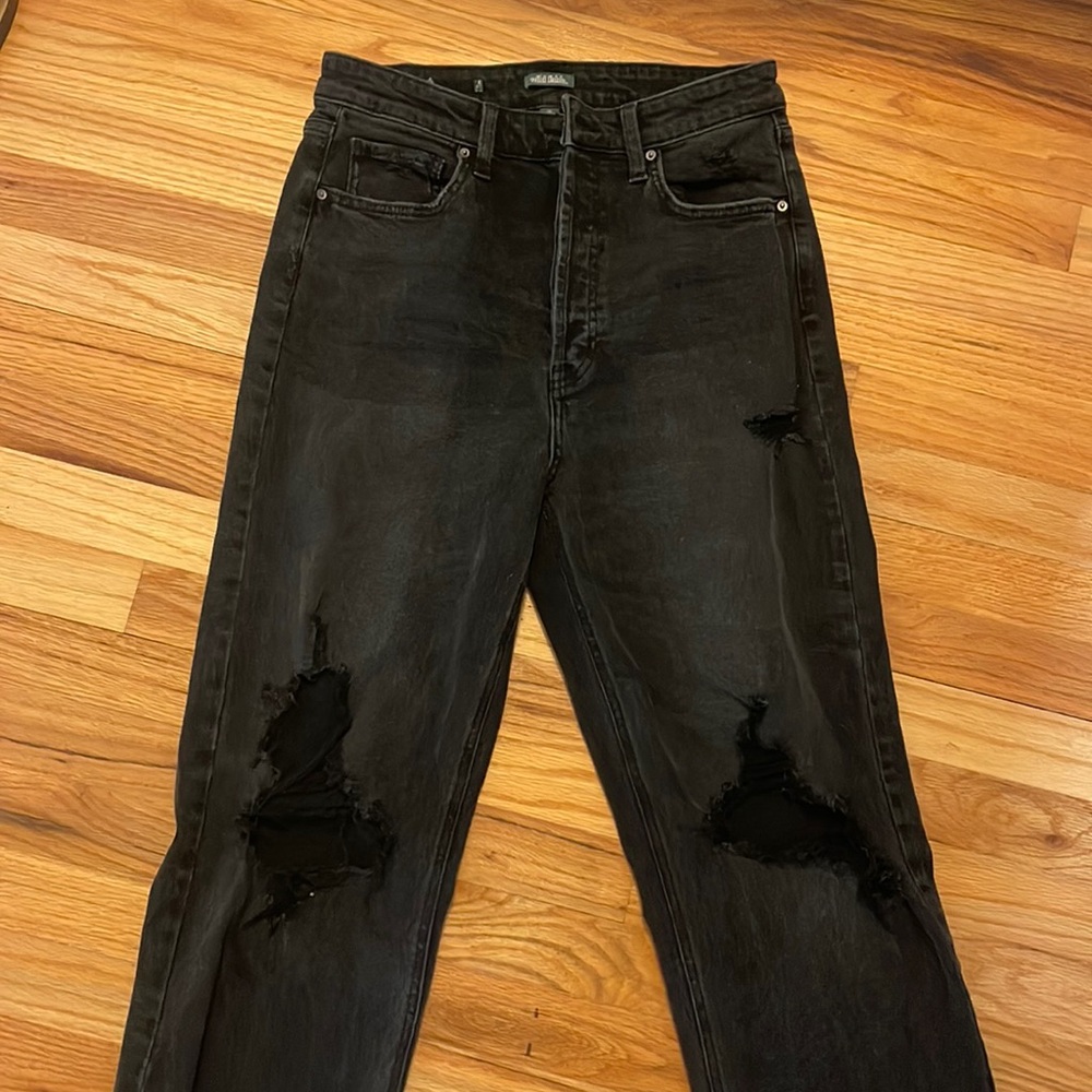 High rise black ripped jeans